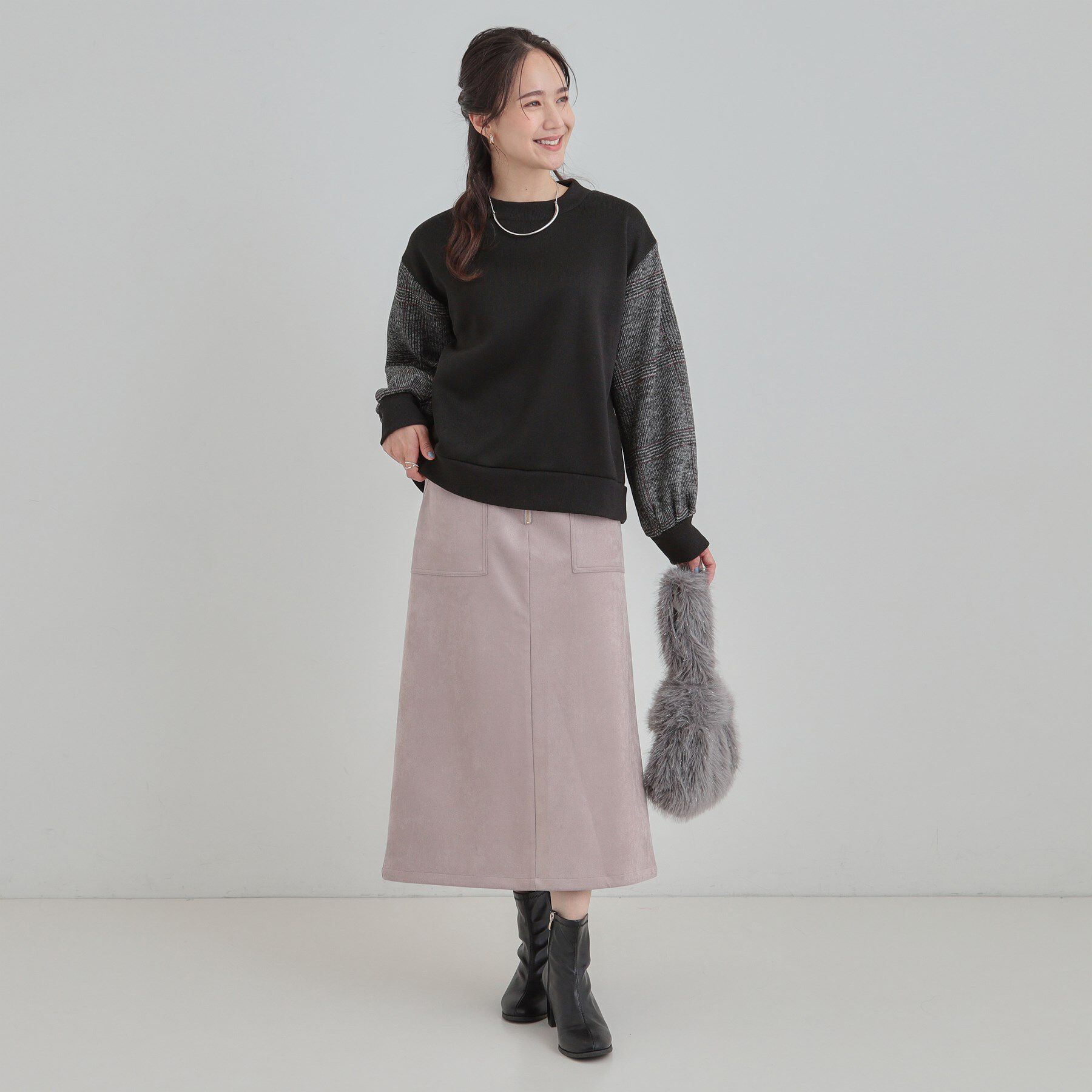 SHOO･LA･RUE「【あったか】裏起毛袖チェックトップス」|パーカー|