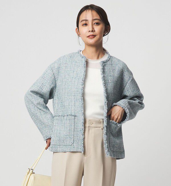 UNITED ARROWS green label relaxing「［size SHORTあり］ミックス ツイードライク ポケット ノーカラー ジャケット」|ノーカラージャケット|