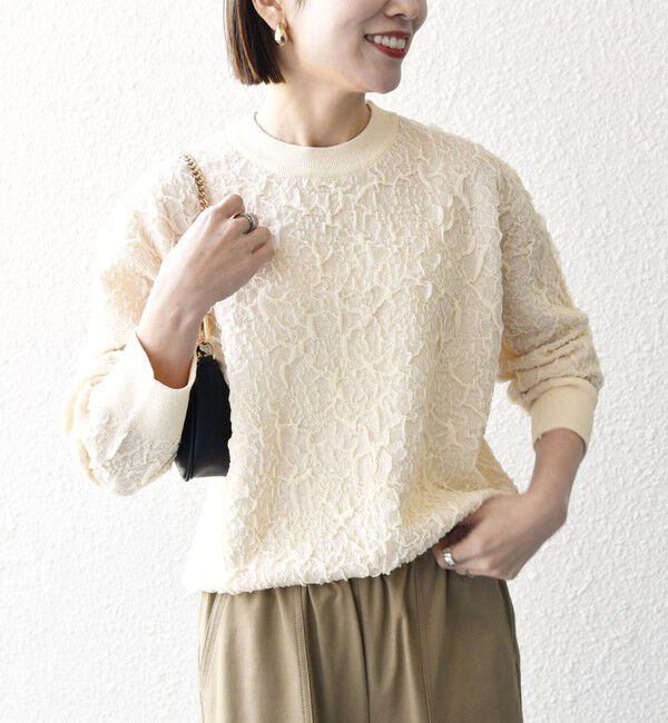 SHIPS any「【WEB限定】SHIPS any:〈手洗い可能〉ジャカード バンピー クルーネック プルオーバー」|ニット・セーター|