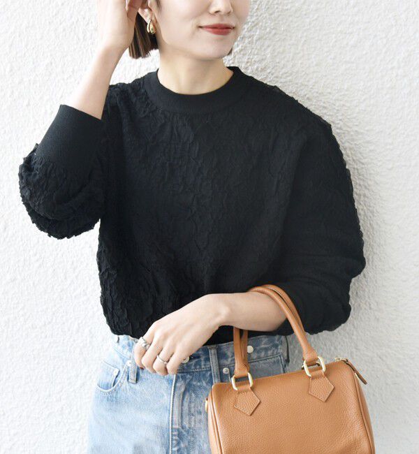 SHIPS any「【WEB限定】SHIPS any:〈手洗い可能〉ジャカード バンピー クルーネック プルオーバー」|ニット・セーター|ブラック