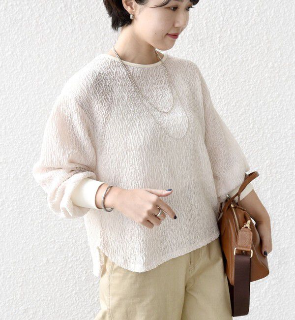 SHIPS for women「《予約》〈手洗い可能〉ランダム ブルーゼ 袖 タック プルオーバー」|Tシャツ・カットソー|ナチュラル