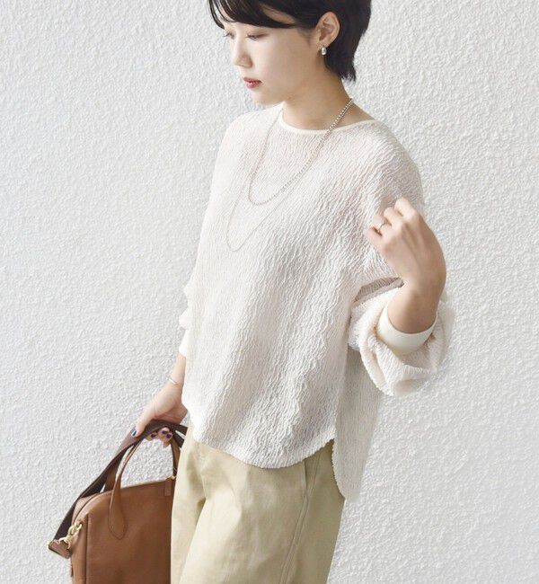 SHIPS for women「《予約》〈手洗い可能〉ランダム ブルーゼ 袖 タック プルオーバー」|Tシャツ・カットソー|