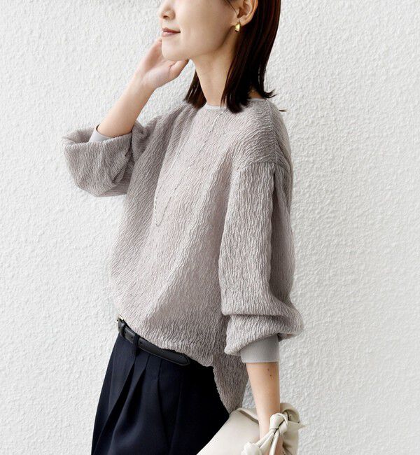 SHIPS for women「《予約》〈手洗い可能〉ランダム ブルーゼ 袖 タック プルオーバー」|Tシャツ・カットソー|