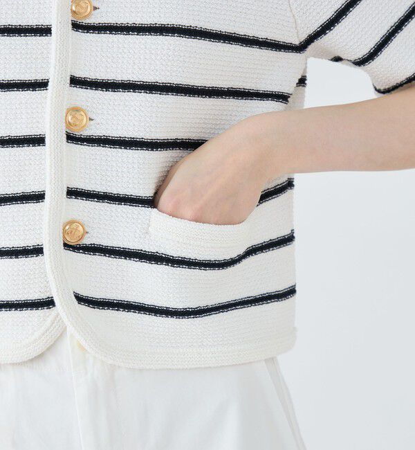 MACPHEE「モスライクステッチ ハーフスリーブジャケット」|ノーカラージャケット|