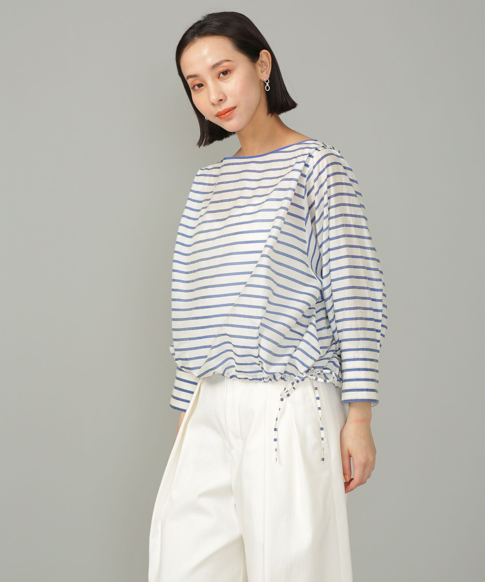 nano･universe「シアーボーダーブラウス」|シャツ・ブラウス|ブルー