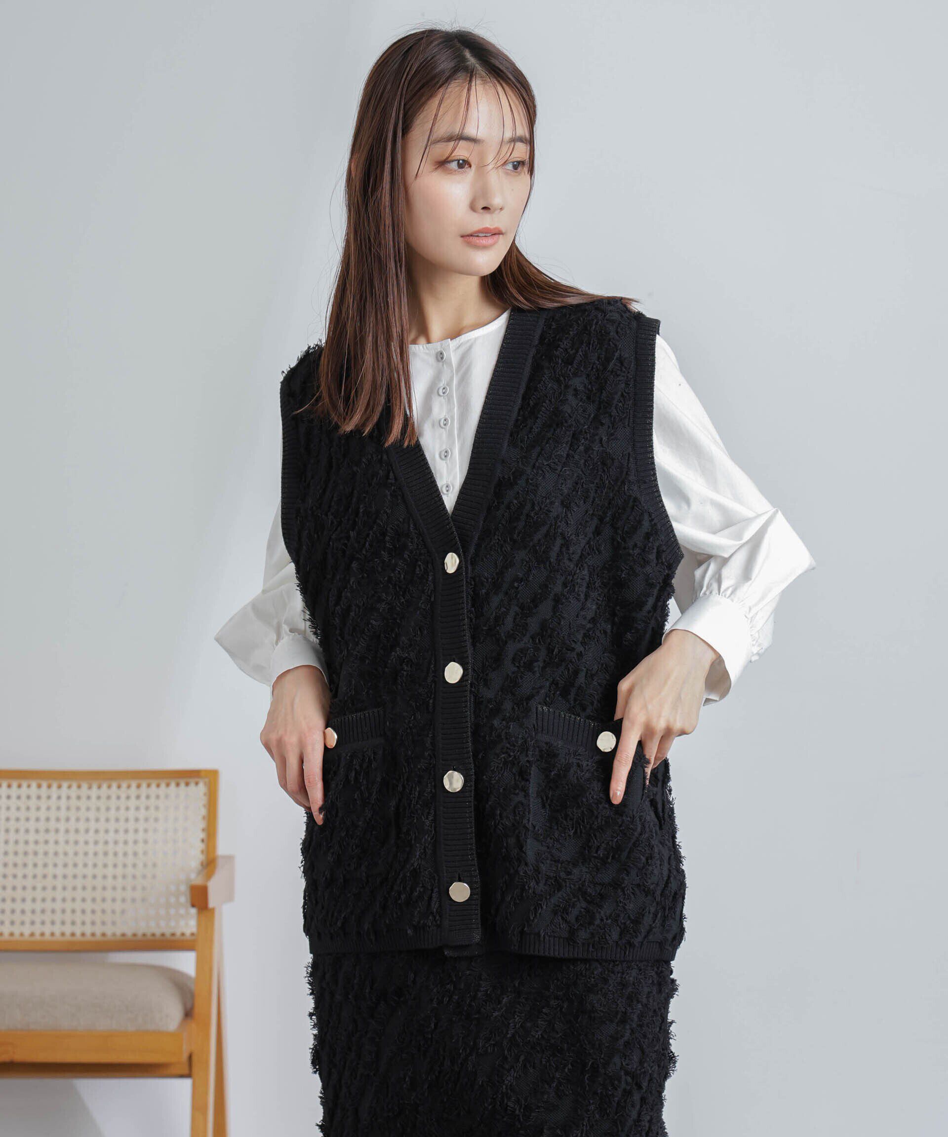 nano･universe「フリンジニットベスト(セットアップ可)」|ニット・セーター|