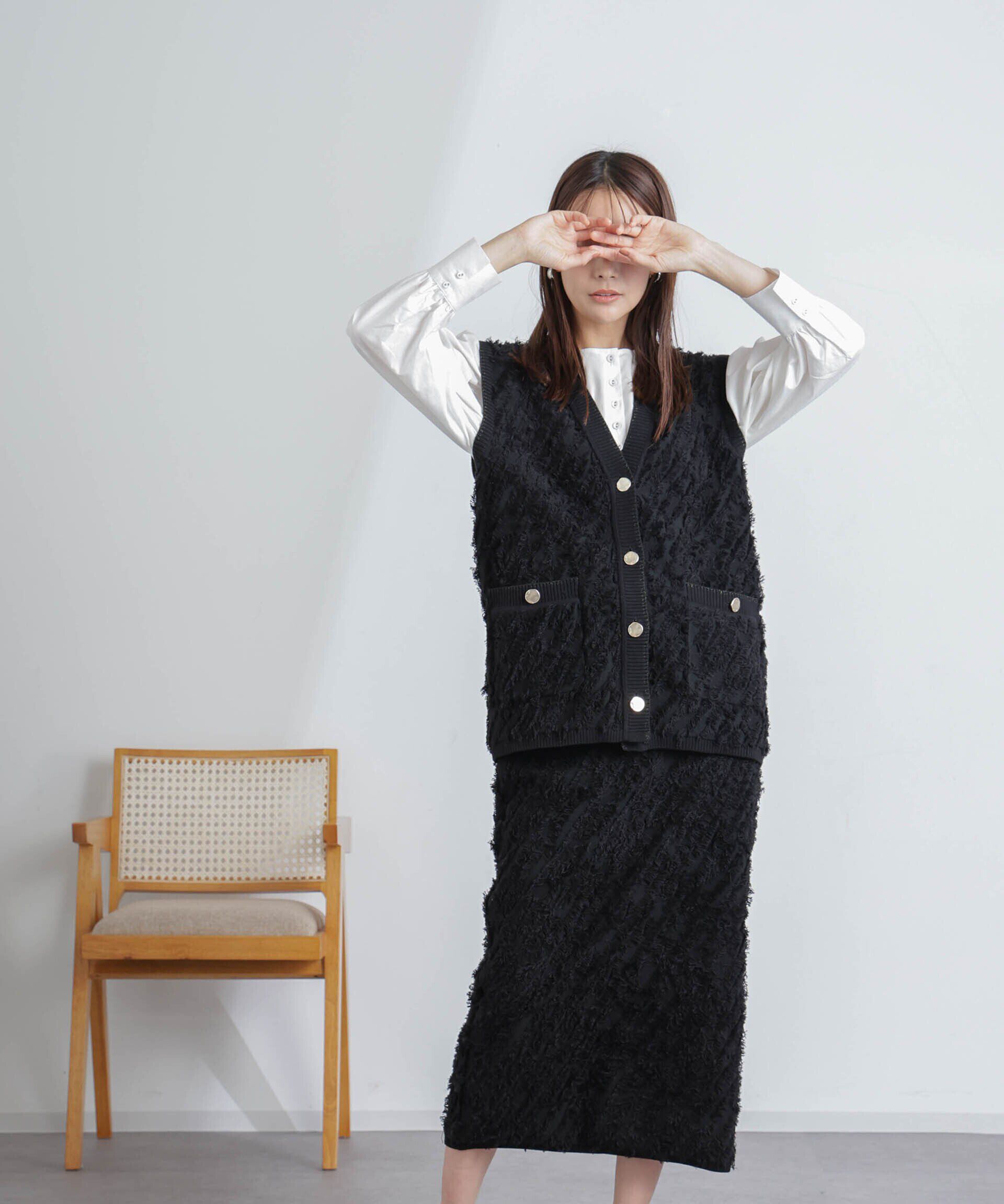 nano･universe「フリンジニットベスト(セットアップ可)」|ニット・セーター|