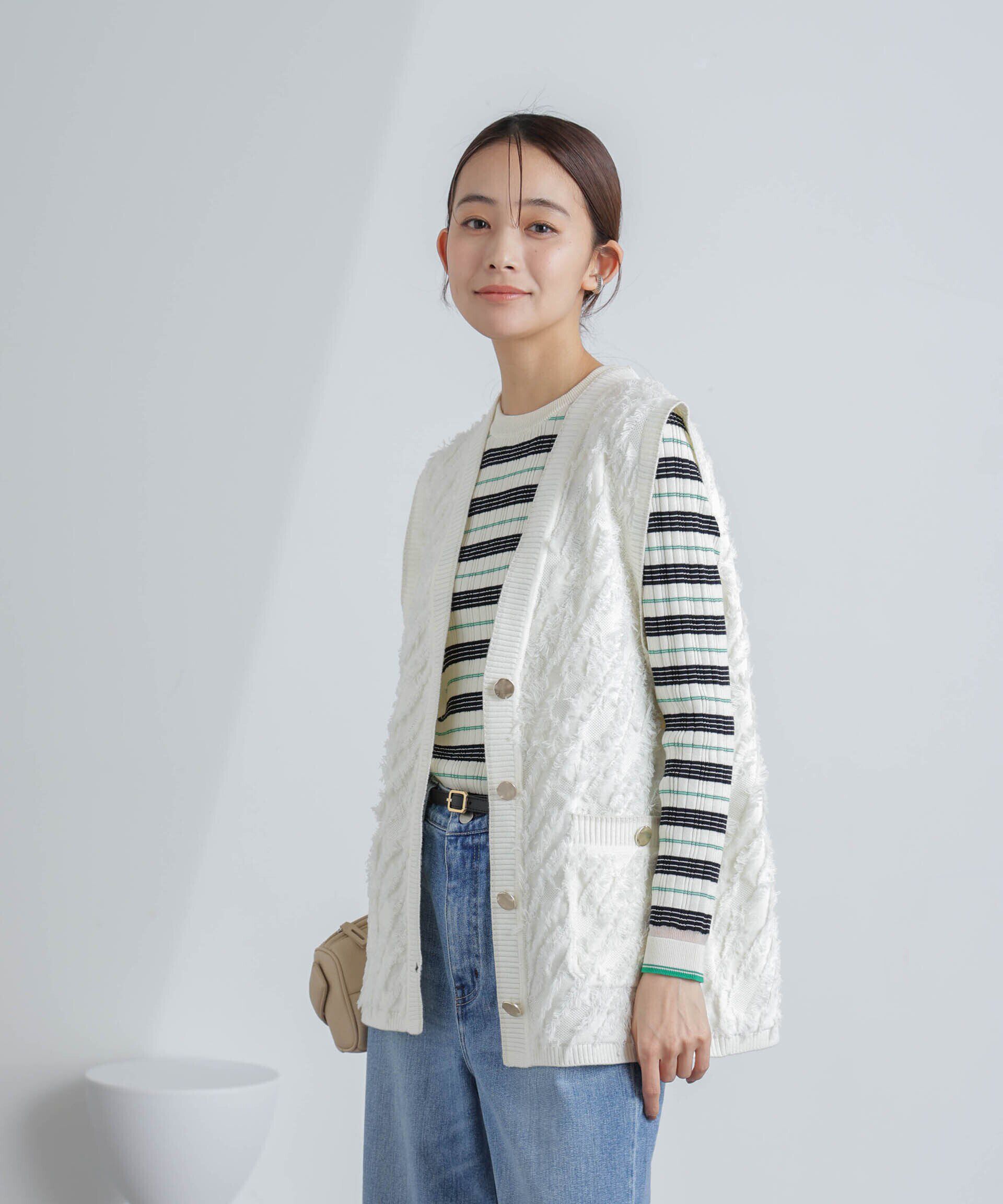 nano･universe「フリンジニットベスト(セットアップ可)」|ニット・セーター|
