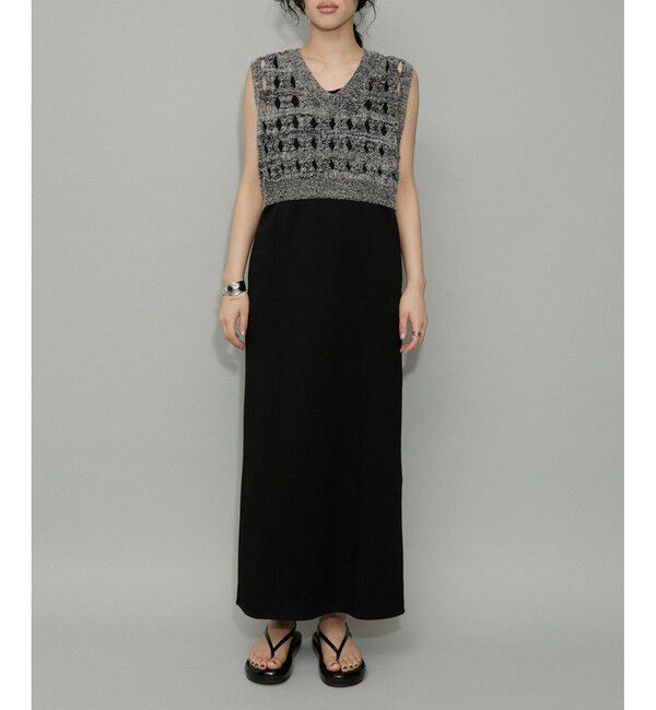 ADAM ET ROPE'「【WEB限定】・【定番人気】パターンニットジレコンビワンピース」|ワンピース|