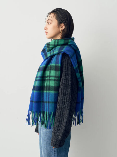 YECCA VECCA「ウォッシャブルウールチェックストール」|ストール|ブルー
