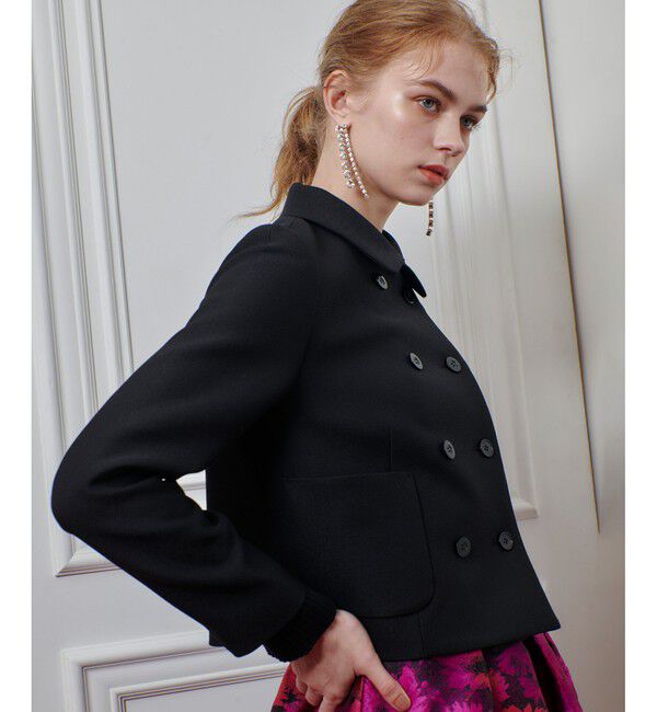 LOULOU WILLOUGHBY「【LOULOU WILLOUGHBY】ブライトウーリーステンカラージャケット」|テーラードジャケット|ブラック