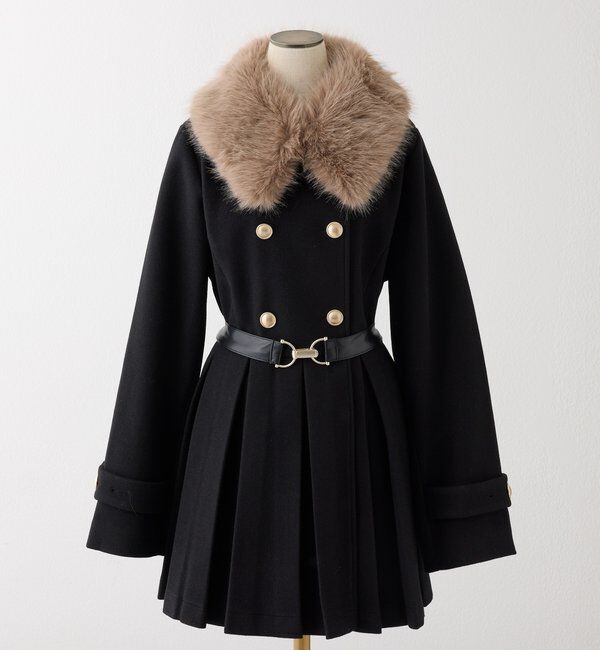  「ウエストベルト付きフェイクファー襟ミドルコート」|その他|