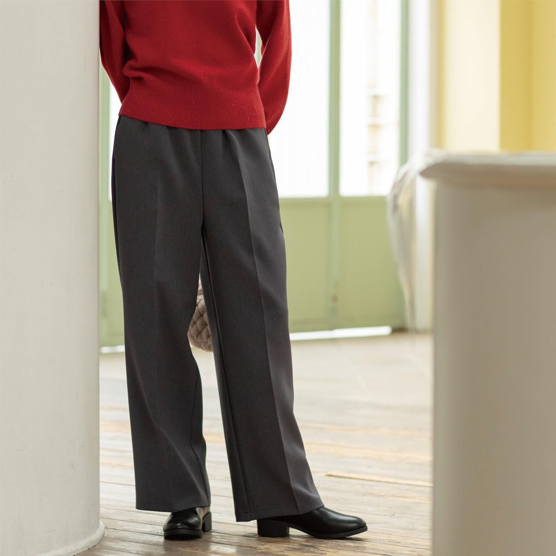 OPAQUE.CLIP「イージーワイドパンツ【洗濯機OK】」|その他|チャコールグレー(0