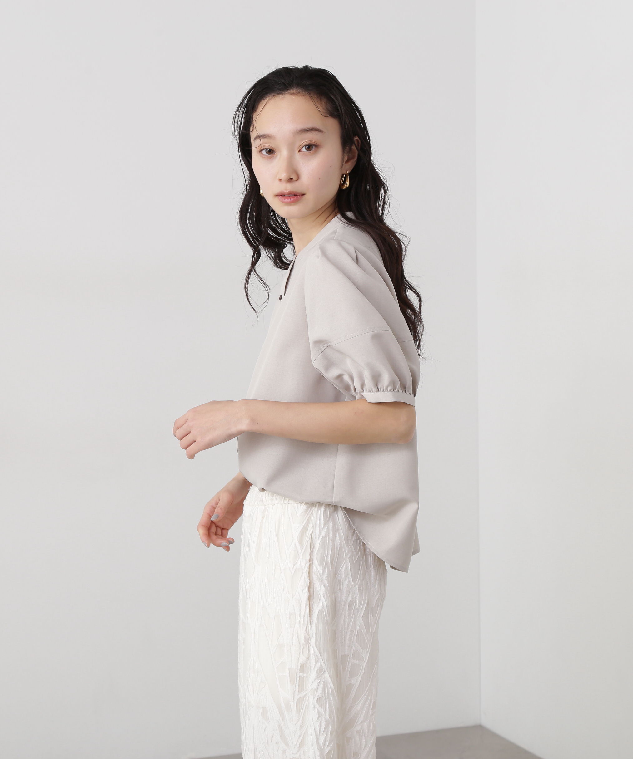  「リネンライク切替スリーブブラウス」|シャツ・ブラウス|