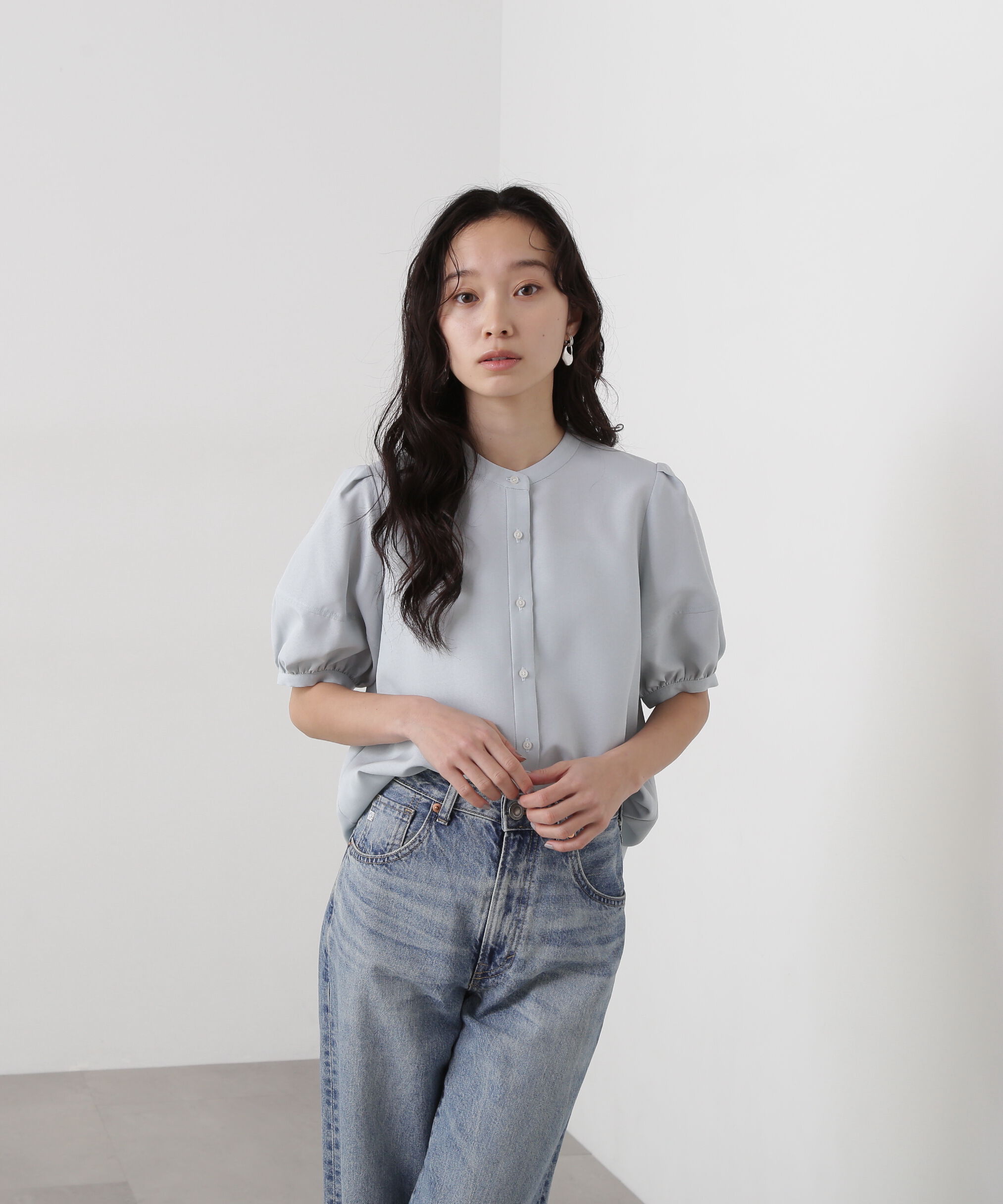  「リネンライク切替スリーブブラウス」|シャツ・ブラウス|