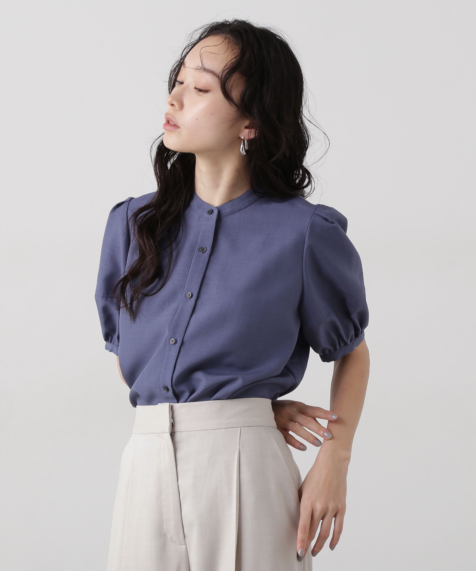  「リネンライク切替スリーブブラウス」|シャツ・ブラウス|