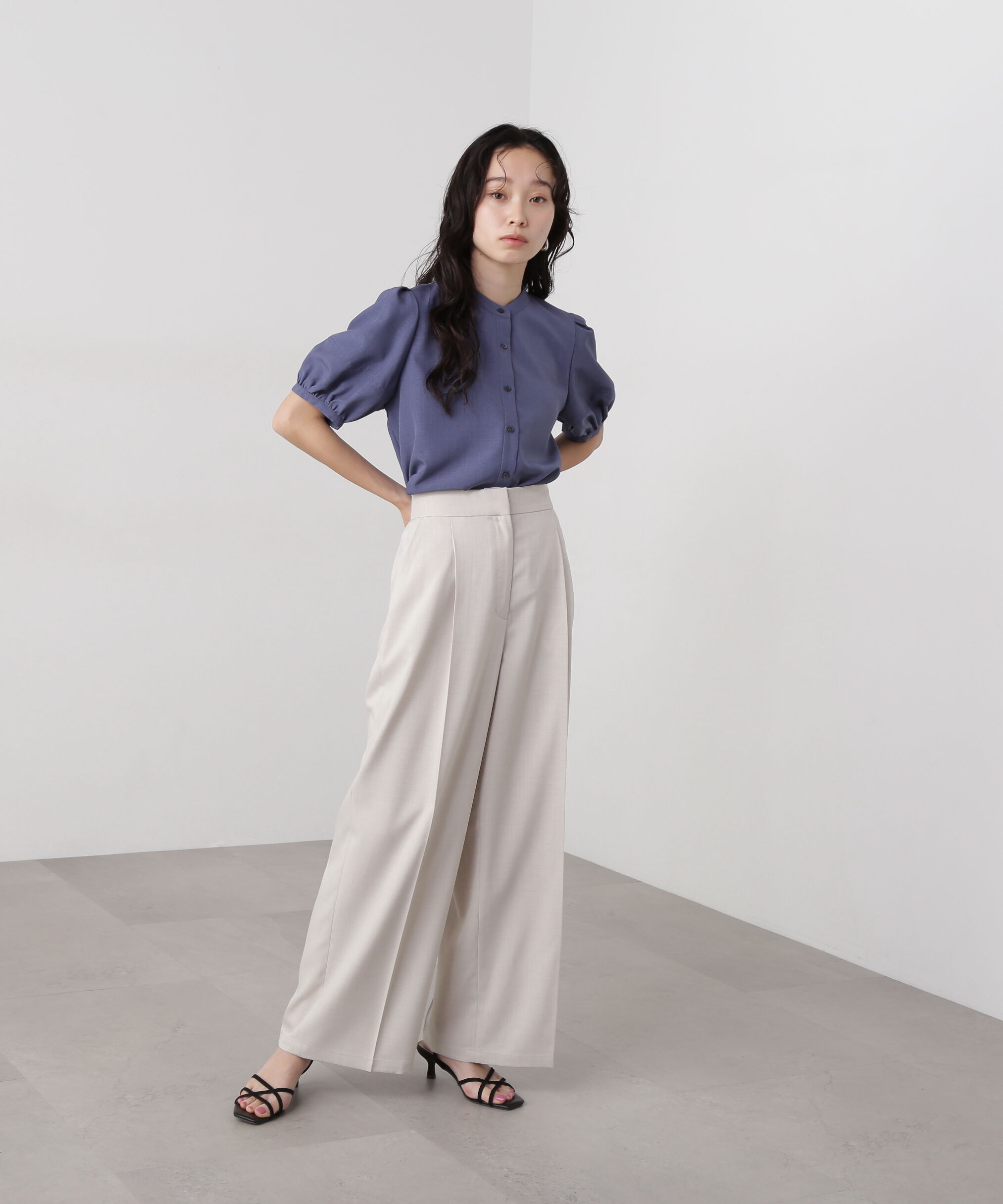  「リネンライク切替スリーブブラウス」|シャツ・ブラウス|