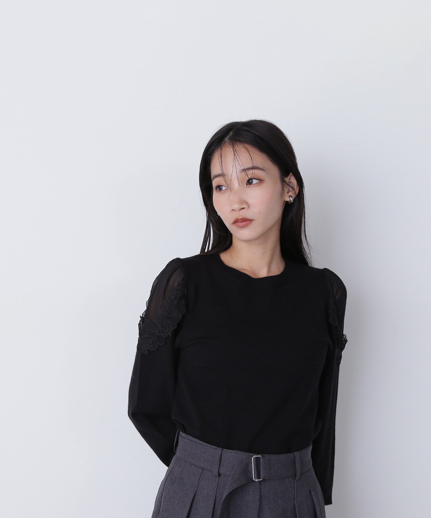  「フラワーレーストリミングニット」|ニット・セーター|