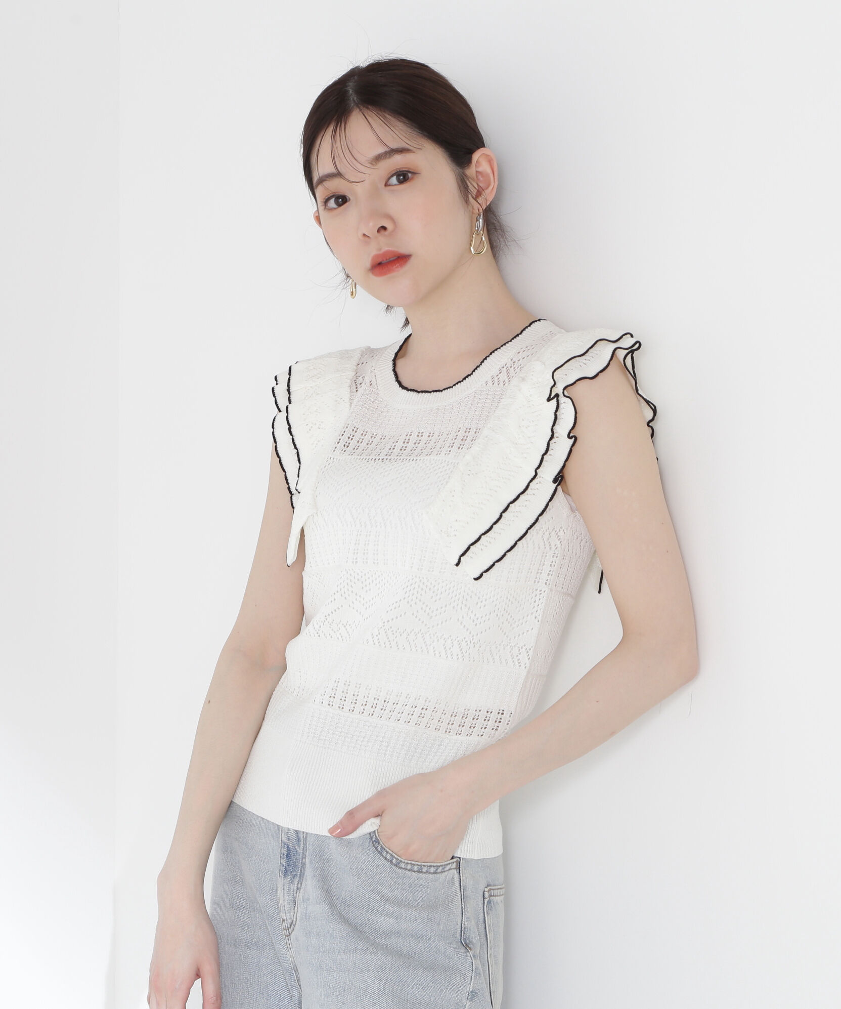 PROPORTION BODY DRESSING「透かし柄フリルニット」|ニット・セーター|