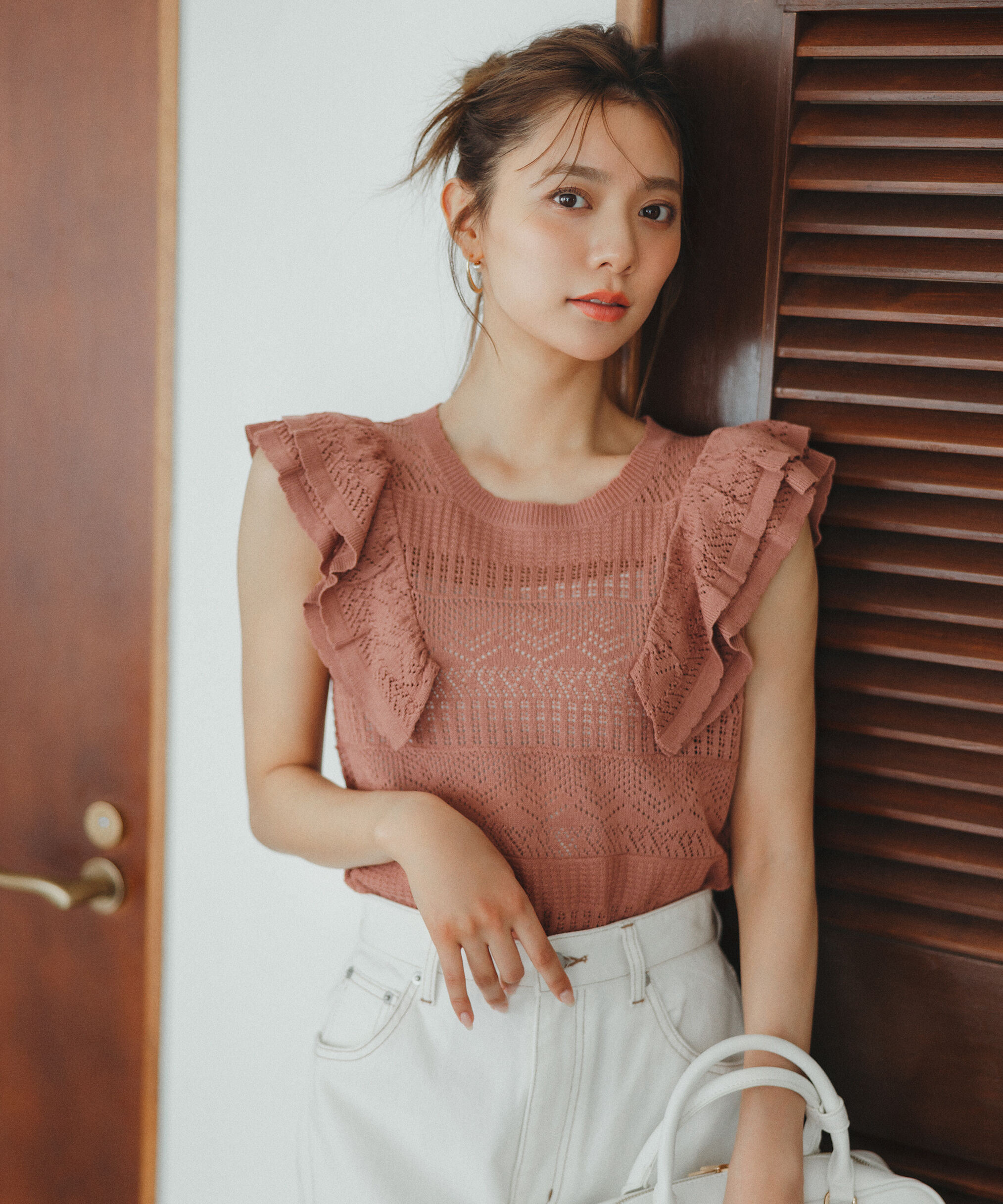 PROPORTION BODY DRESSING「透かし柄フリルニット」|ニット・セーター|ピンク