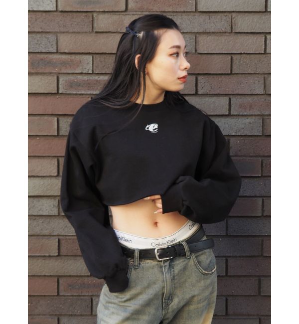 EVRIS「クロップドスウェットトップス【セットアップ着用可能】」|スウェット・ジャージ|ブラック