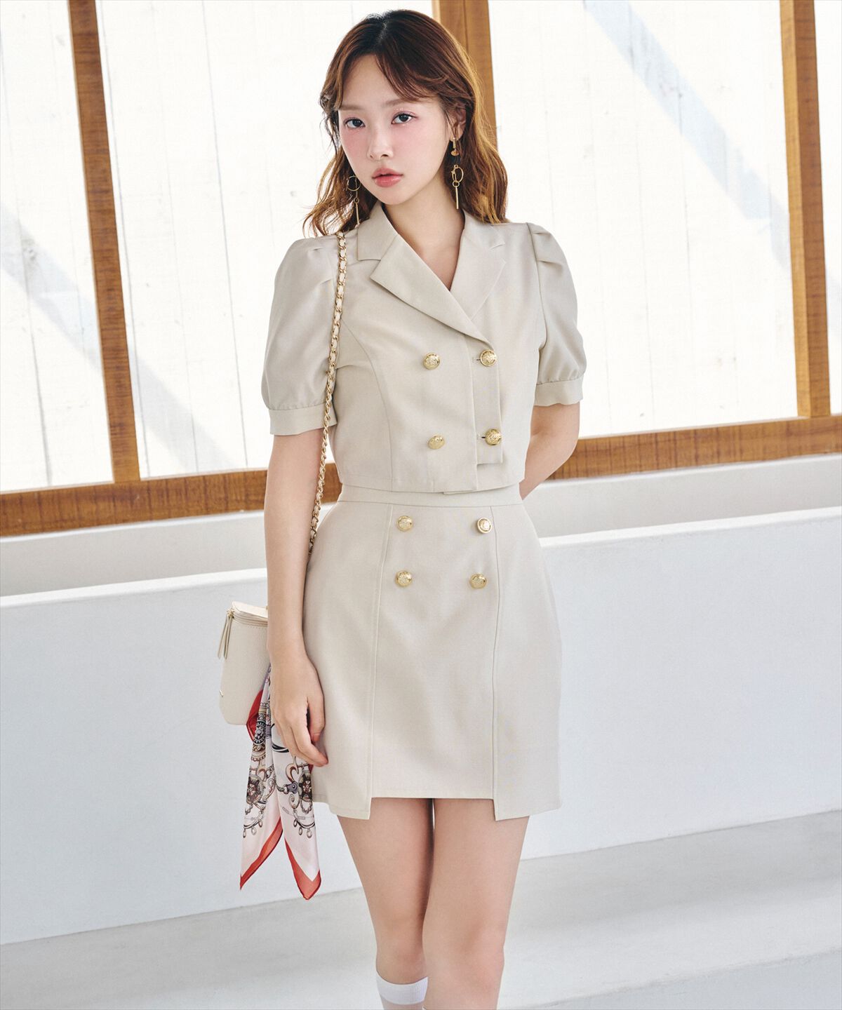 REDYAZEL「レイヤードダブルボタンミニスカート」|タイト|