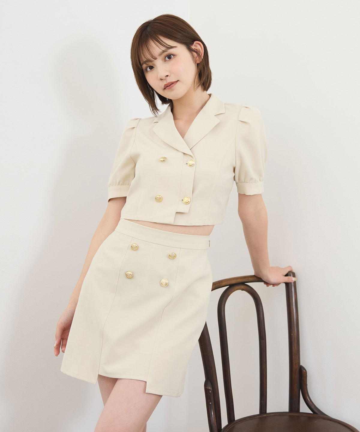 REDYAZEL「レイヤードダブルボタンミニスカート」|タイト|