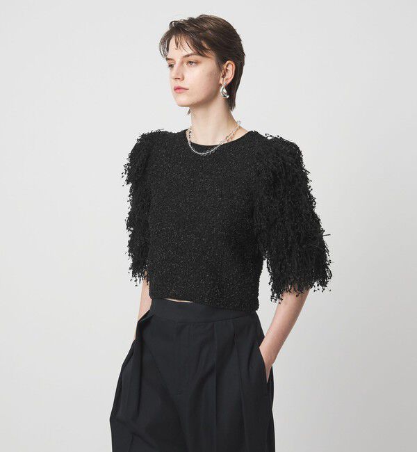 ASTRAET「＜ASTRAET＞ フリンジスリーブ クルーネックニット」|ニット・セーター|