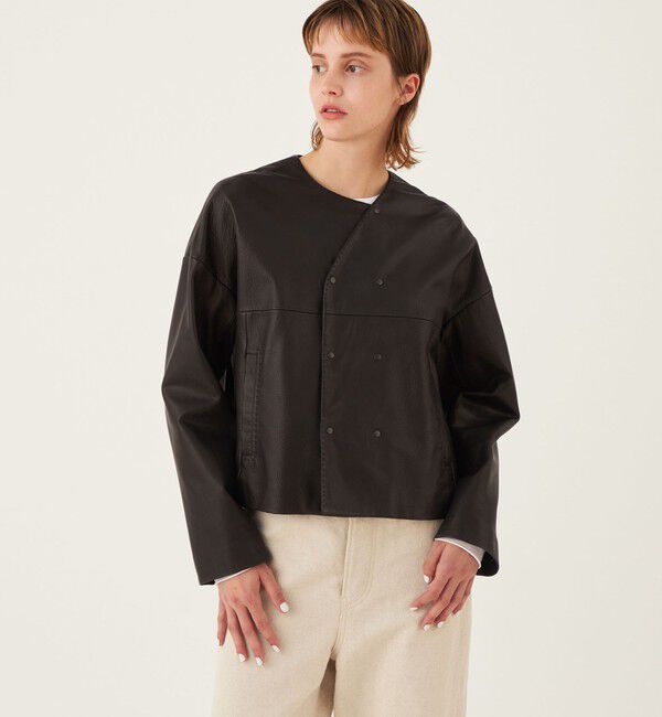 GALERIE VIE「ゴートレザー ショートジャケット」|ノーカラージャケット|