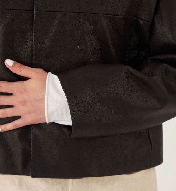 GALERIE VIE「ゴートレザー ショートジャケット」|ノーカラージャケット|