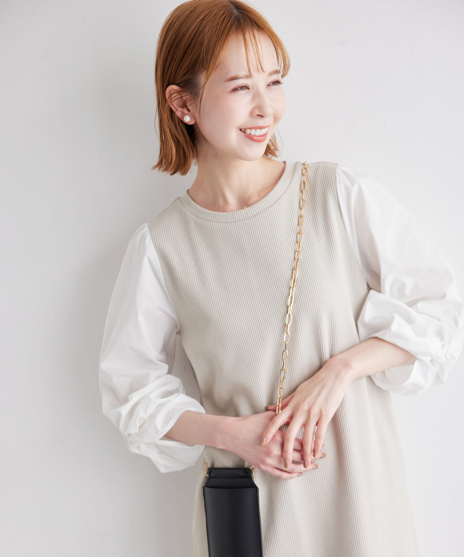 Rope&rsquo;Picnic「袖ディテールドッキングテレコワンピース」|ワンピース|ベージュ系(28)