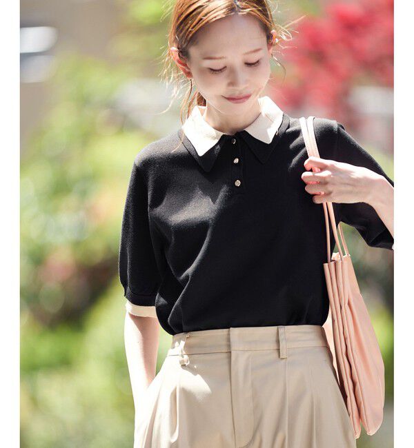 Rope&rsquo;Picnic「レイヤード風ニットポロシャツ」|ポロシャツ|ブラック系(02)