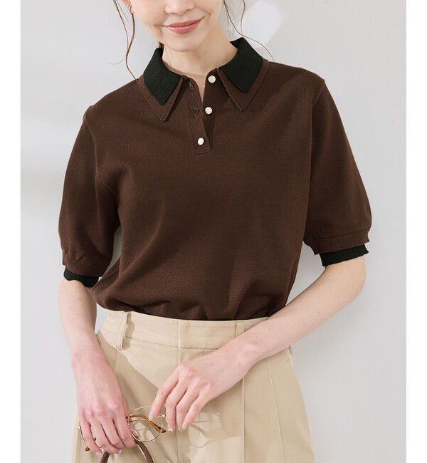 Rope&rsquo;Picnic「レイヤード風ニットポロシャツ」|ポロシャツ|ブラウン系(23)
