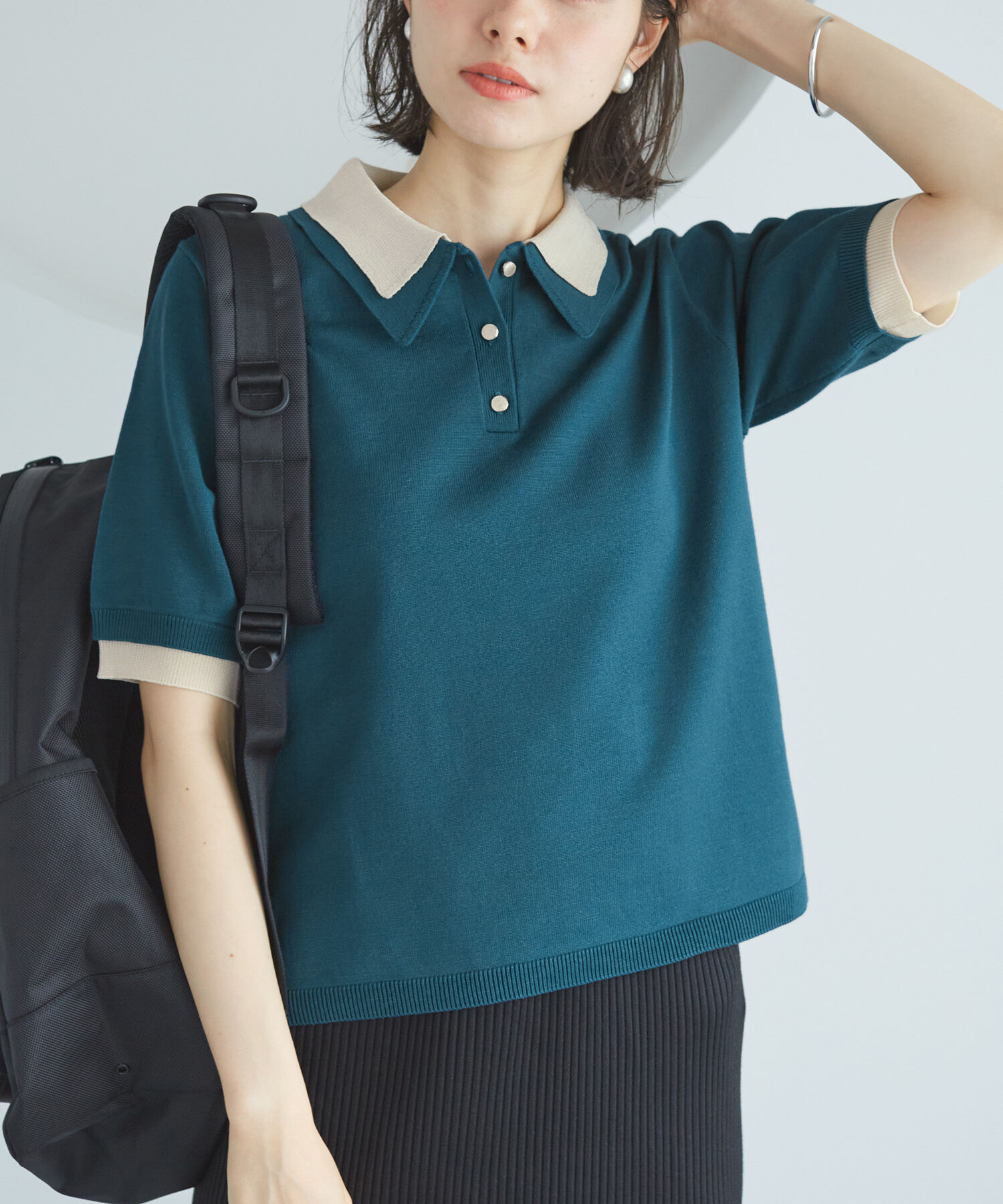 Rope&rsquo;Picnic「レイヤード風ニットポロシャツ」|ポロシャツ|ダークグリーン(31)