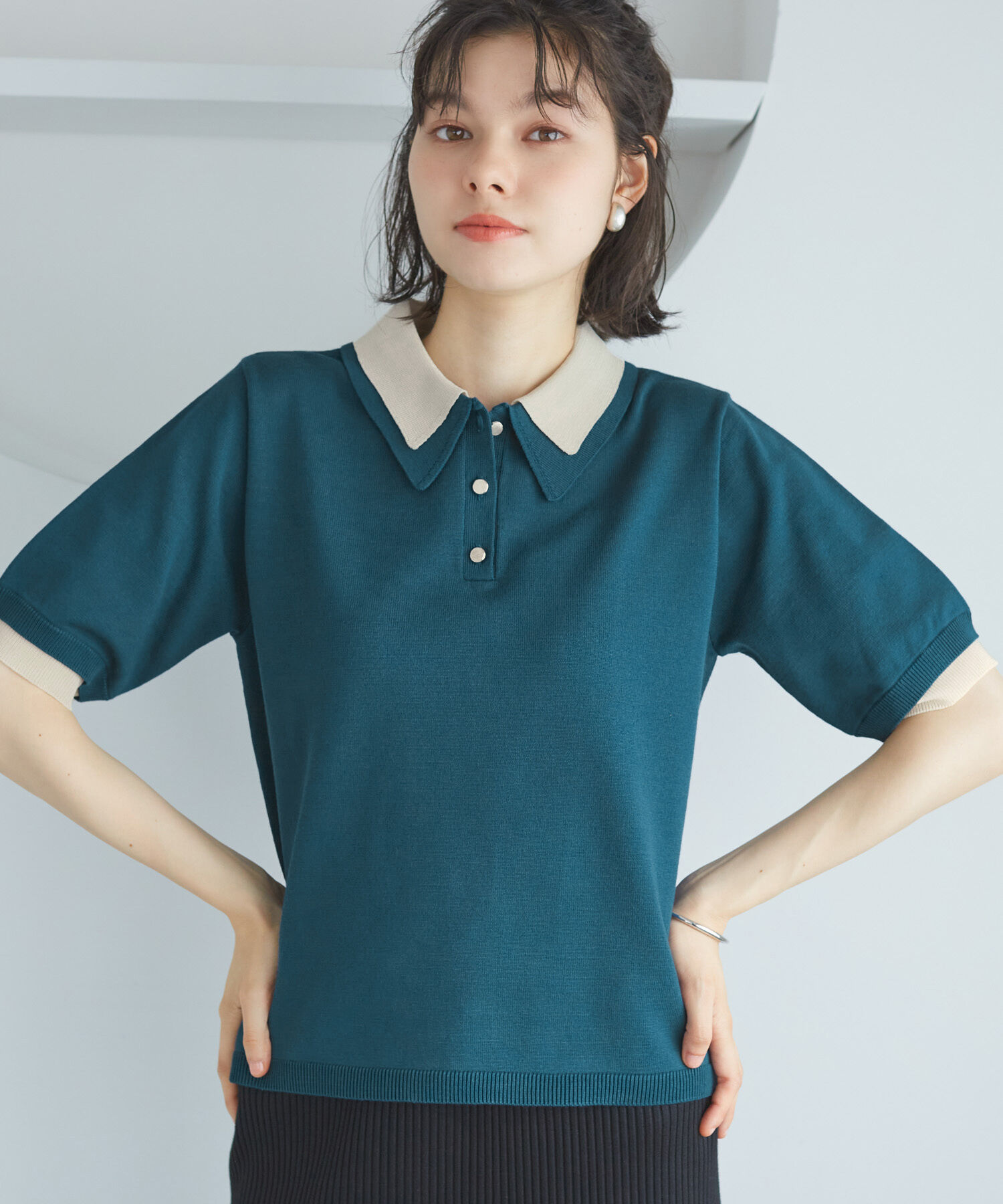 Rope&rsquo;Picnic「レイヤード風ニットポロシャツ」|ポロシャツ|