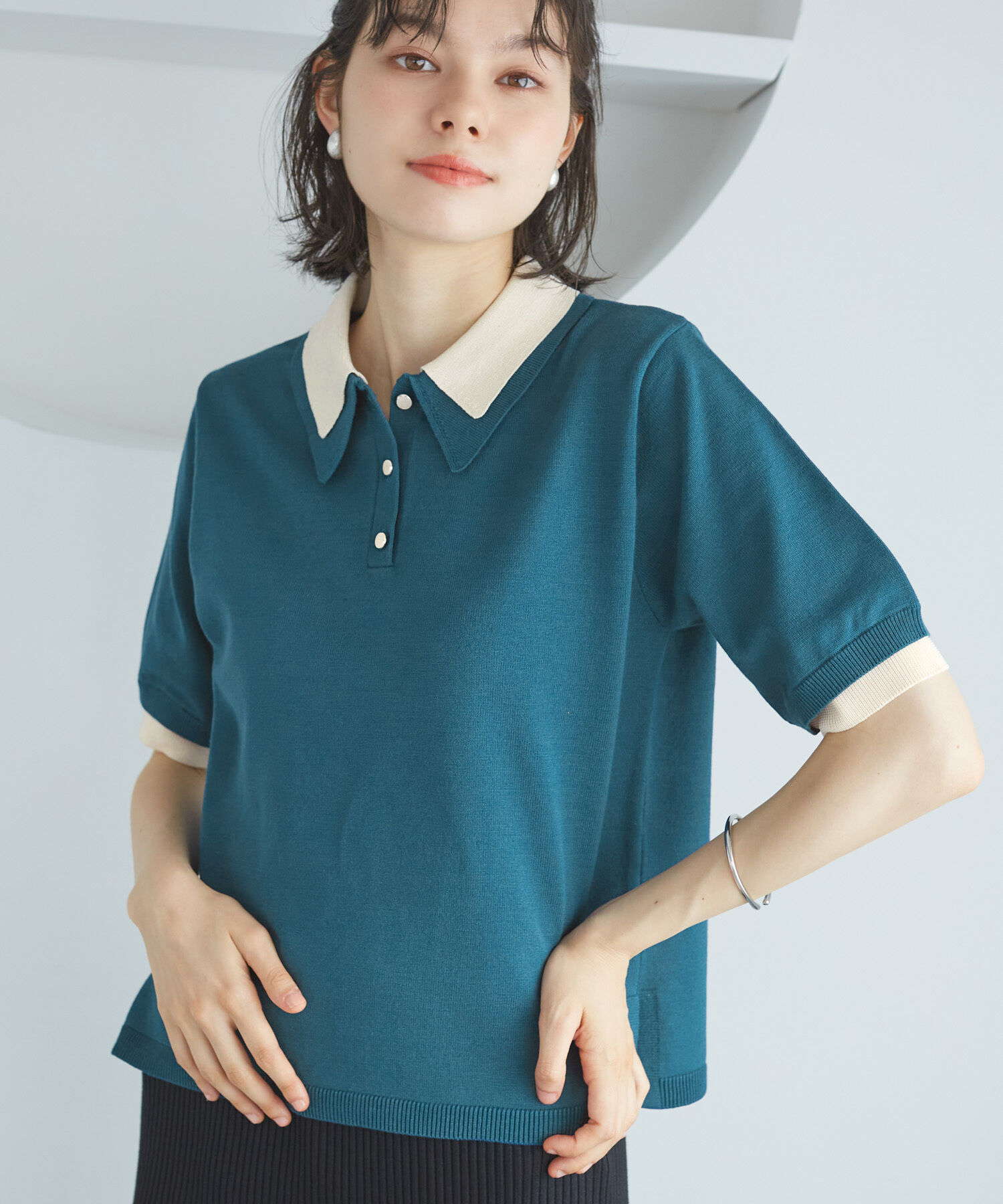 Rope&rsquo;Picnic「レイヤード風ニットポロシャツ」|ポロシャツ|