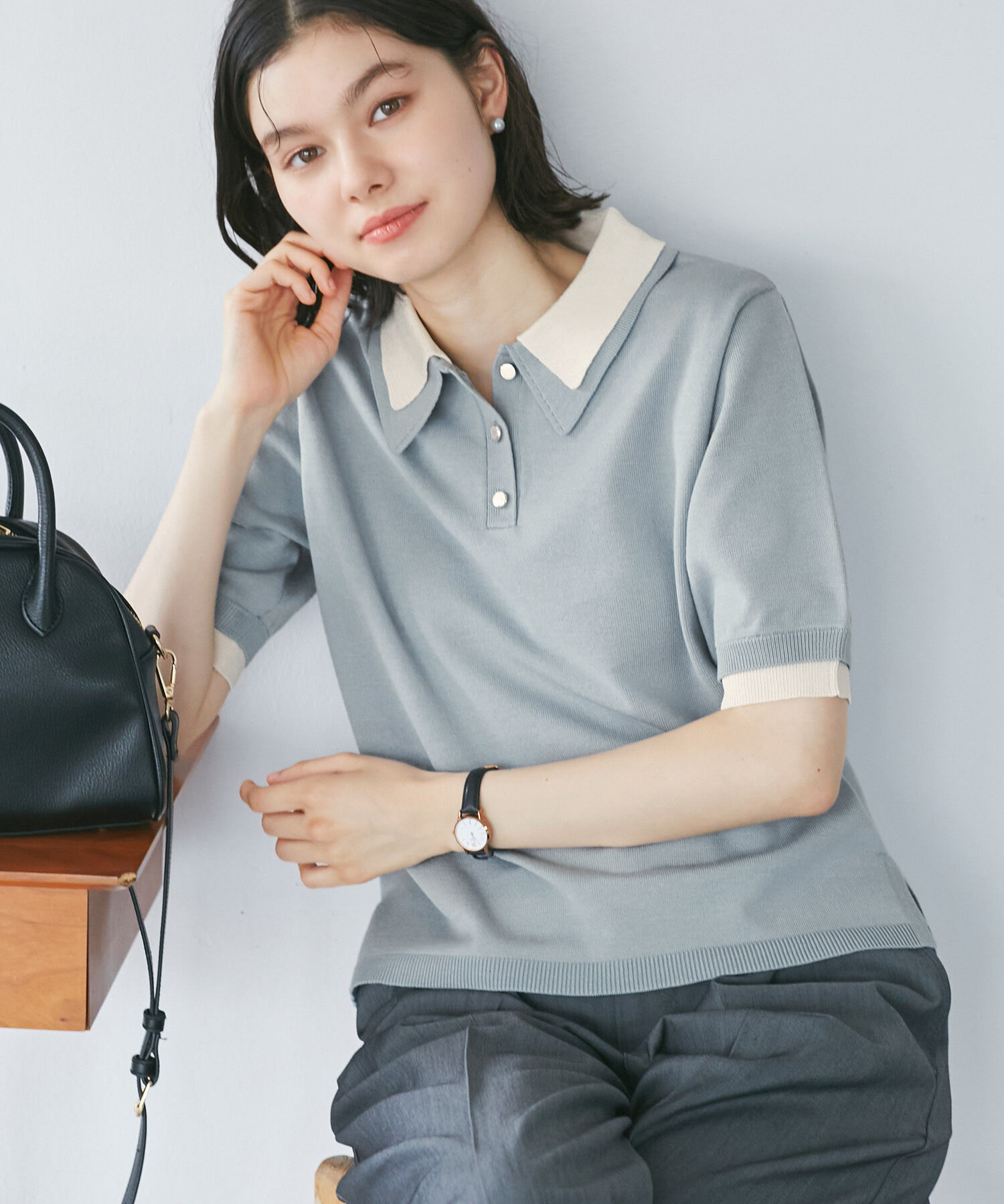 Rope&rsquo;Picnic「レイヤード風ニットポロシャツ」|ポロシャツ|