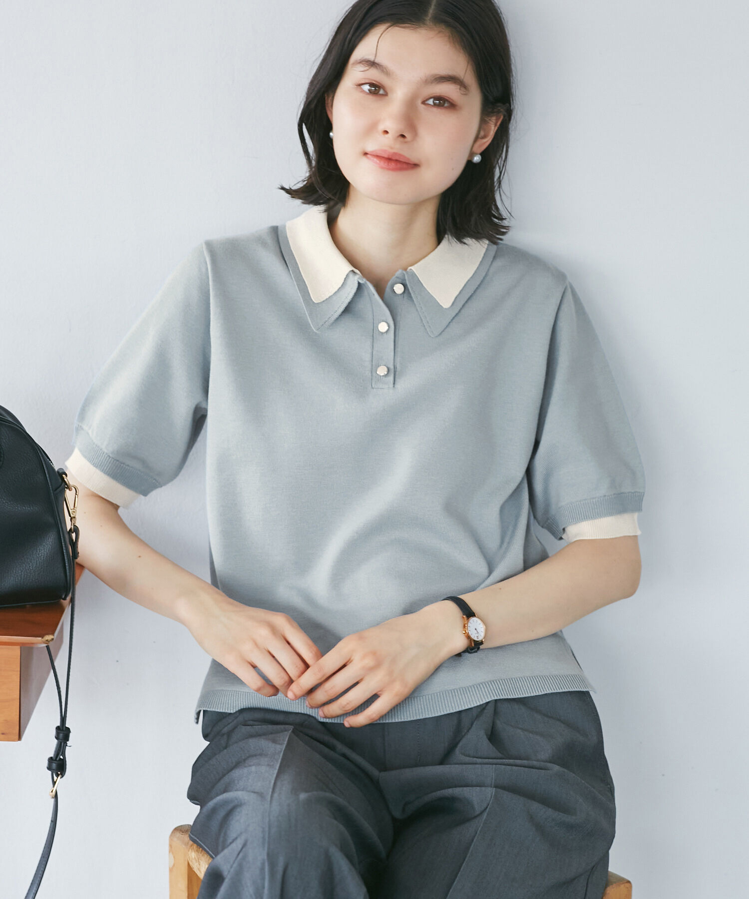 Rope&rsquo;Picnic「レイヤード風ニットポロシャツ」|ポロシャツ|