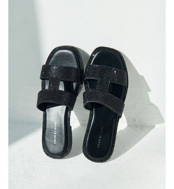 ADAM ET ROPE'「Iストラップラインストーンサンダル」|サンダル|ブラック(01)