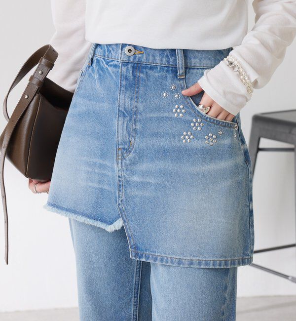  「Q.anos　レイヤードデニムスカート」|スカート|ブルー