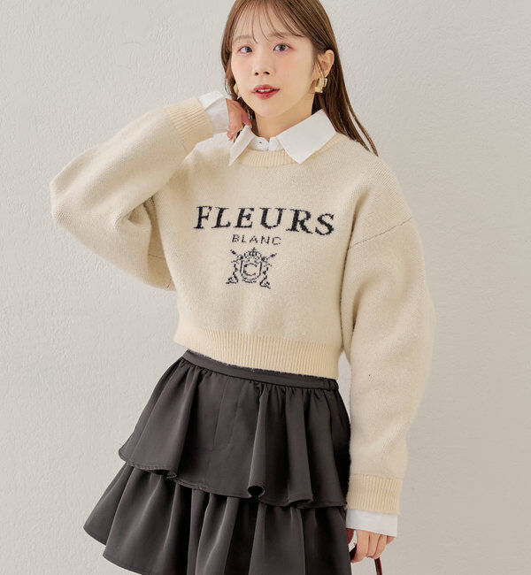  「襟取り外しロゴジャガードショートニット」|パーカー|