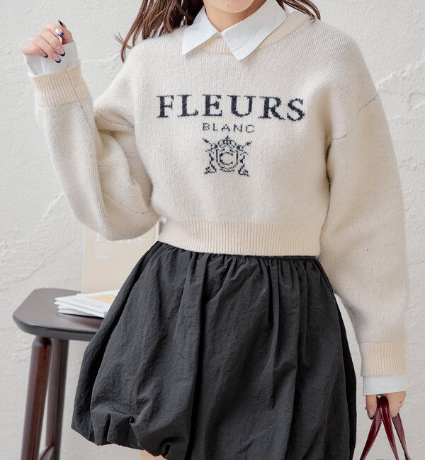  「襟取り外しロゴジャガードショートニット」|パーカー|