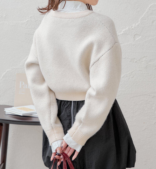  「襟取り外しロゴジャガードショートニット」|パーカー|