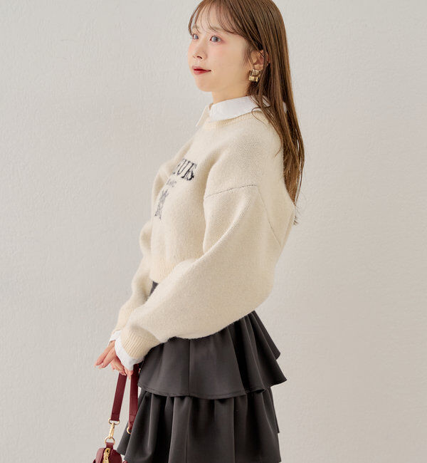  「襟取り外しロゴジャガードショートニット」|パーカー|