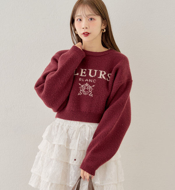  「襟取り外しロゴジャガードショートニット」|パーカー|