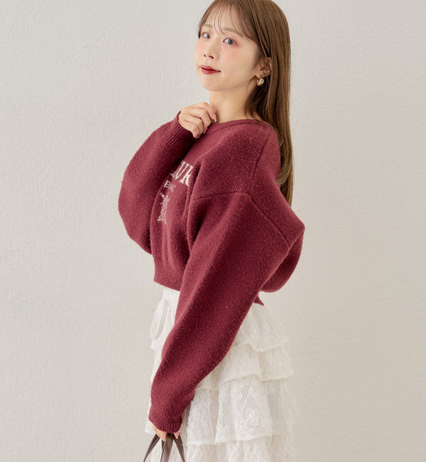  「襟取り外しロゴジャガードショートニット」|パーカー|