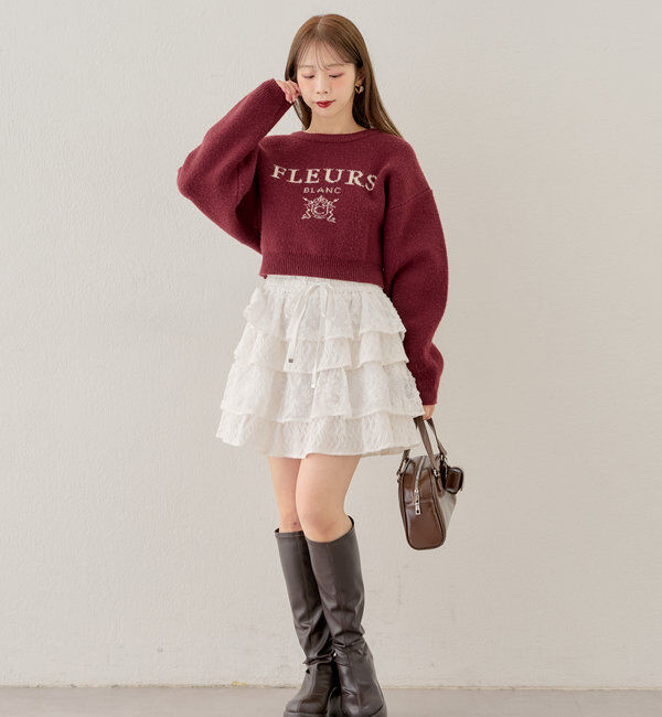  「襟取り外しロゴジャガードショートニット」|パーカー|