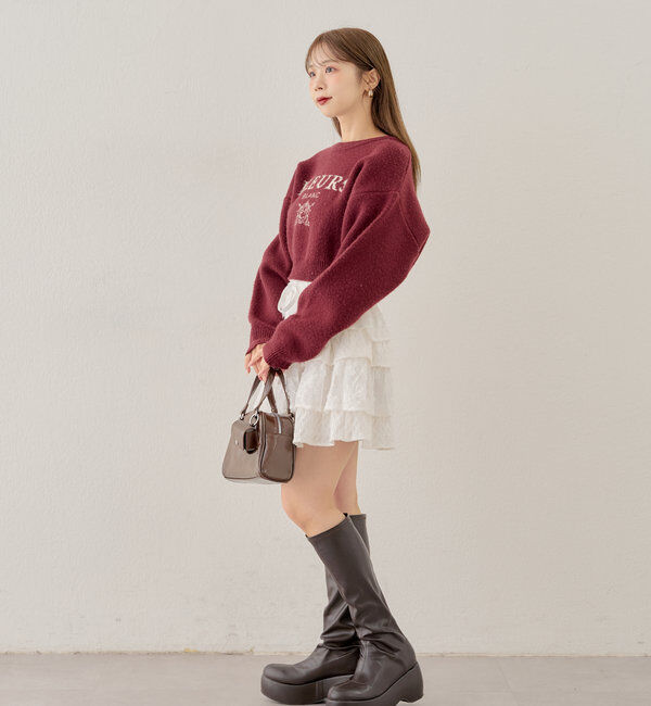  「襟取り外しロゴジャガードショートニット」|パーカー|