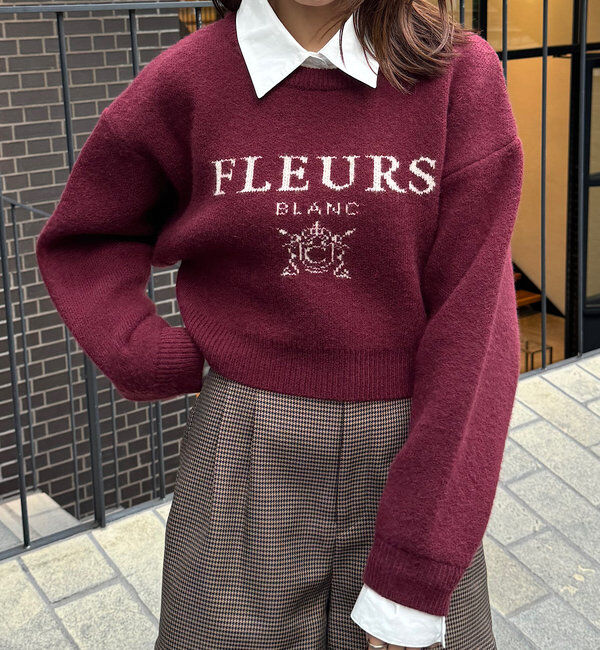  「襟取り外しロゴジャガードショートニット」|パーカー|