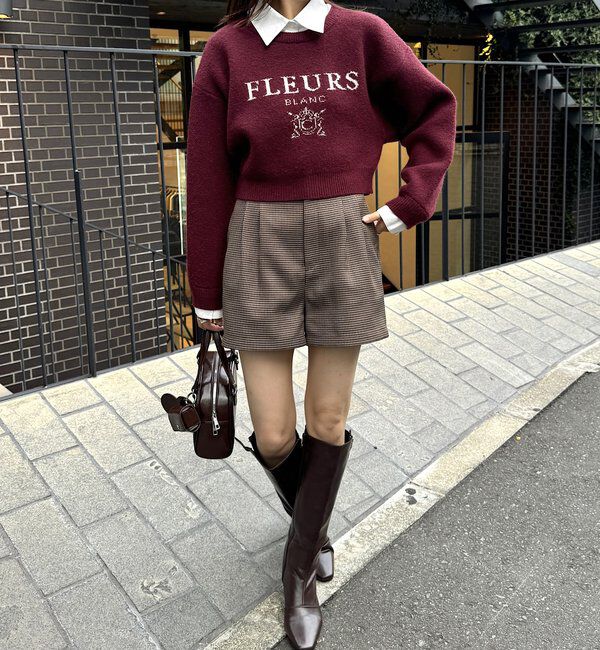  「襟取り外しロゴジャガードショートニット」|パーカー|